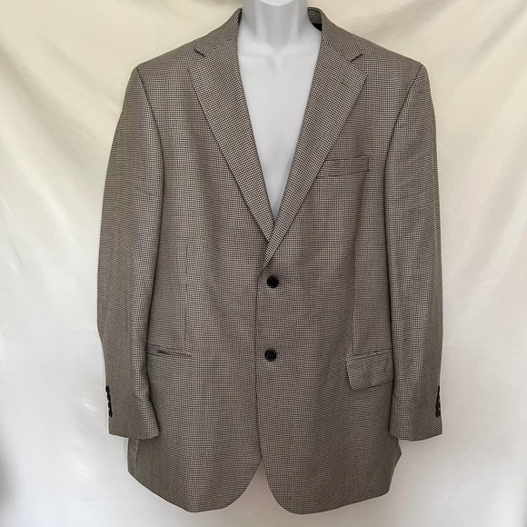 T Harris London Sport Coat Mens Blazer Size 46L Houndstooth Silk Wool Tan - Picture 13 of 13